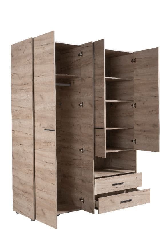 Nelson Grey Wardrobe Oak 4 Doors & 2 Drawers