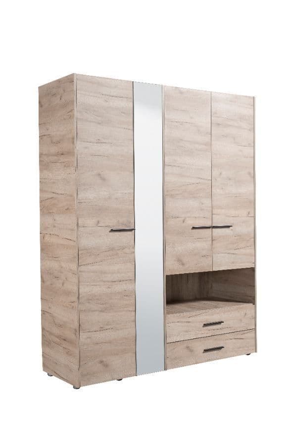 Nelson Grey Wardrobe Oak 4 Doors & 2 Drawers