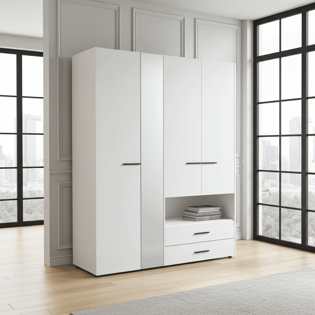 Nelson White Mirrored Armoire Wardrobe