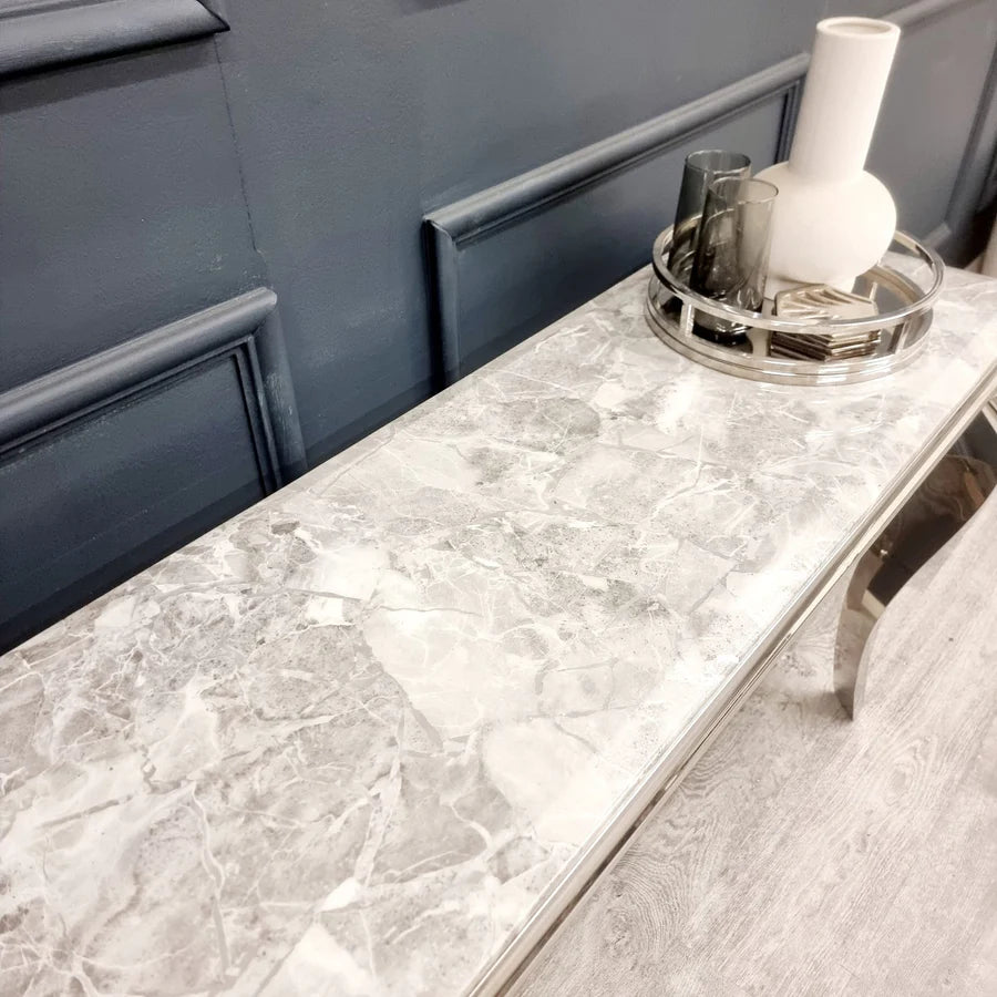 Louis Chrome White Marble Coffee Table Light Grey