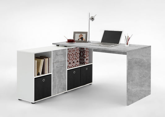 Luna Concrete Grey and White Corner Desk