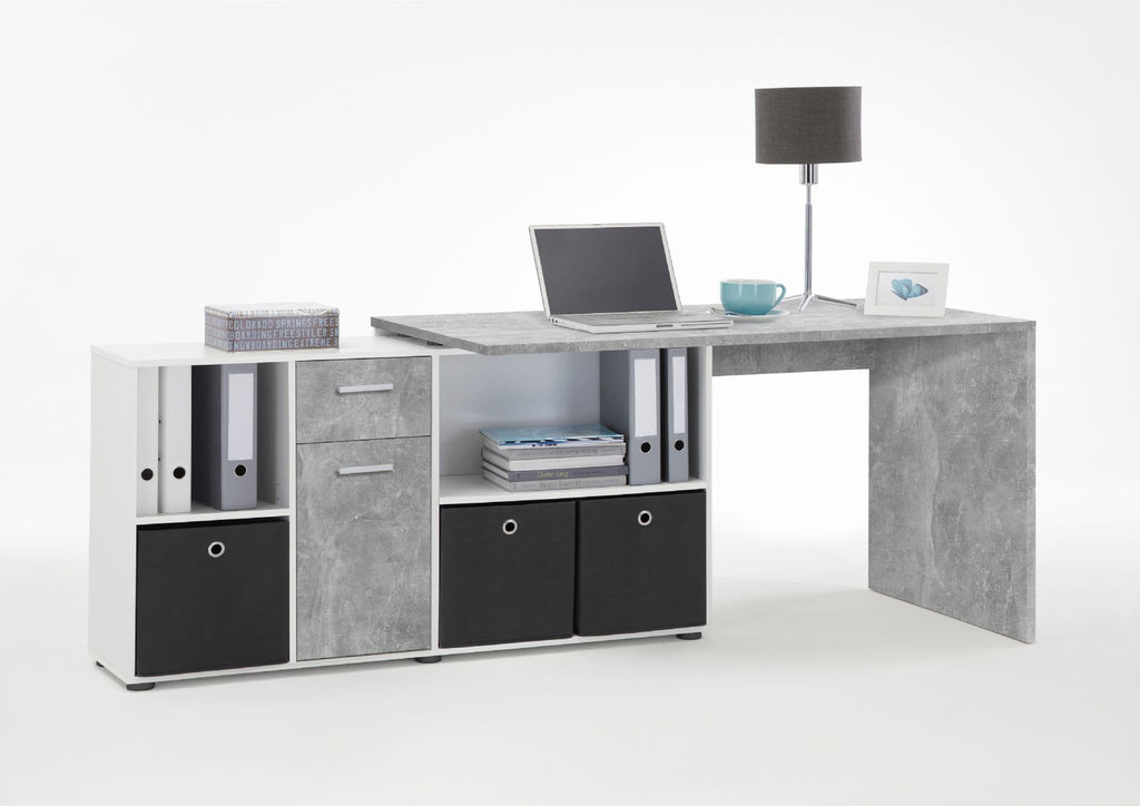 Luna Concrete Grey and White Office Corner Desk