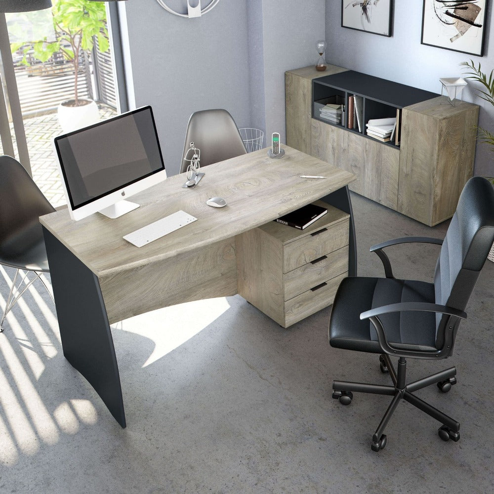 Raya Oak and Grey Large Desk With Drawers