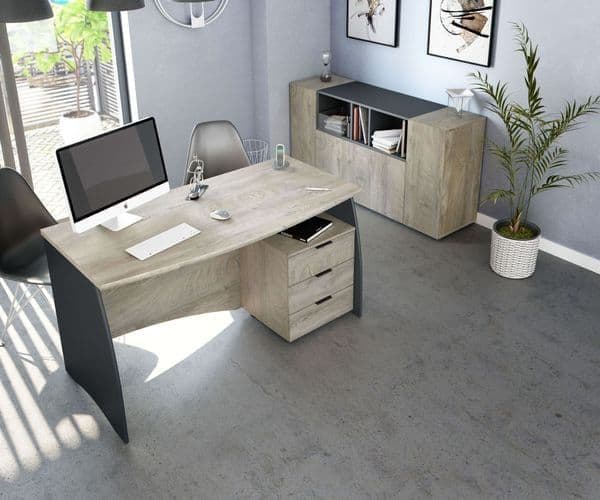 Raya Oak and Grey Large Desk With Drawers