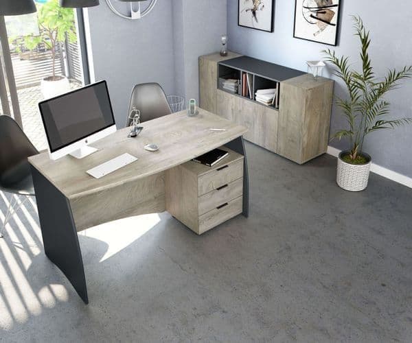 Grey Large Bisley Desk With Drawers