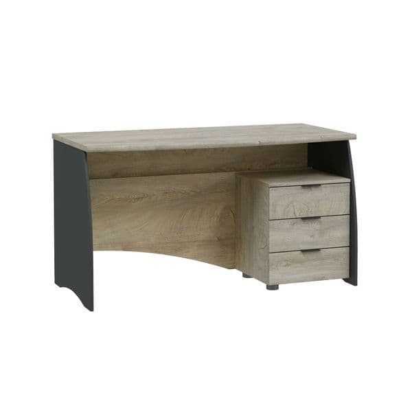 Raya Oak and Grey Large Desk With Drawers