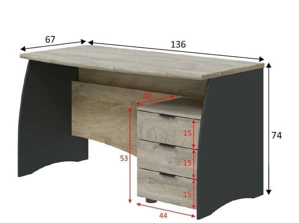 Raya Oak and Grey Large Desk With Drawers