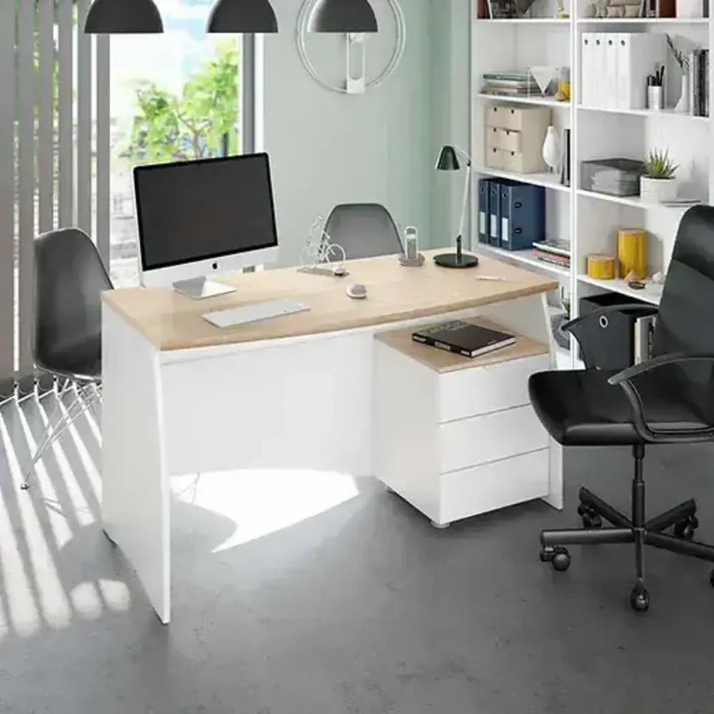 Raya White And Oak Effect Large Desk With Drawers