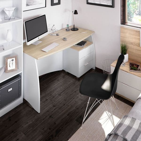 Raya White And Oak Effect Large Desk With Drawers