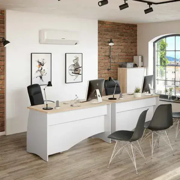 Raya White Large Industrial Desk With Drawers