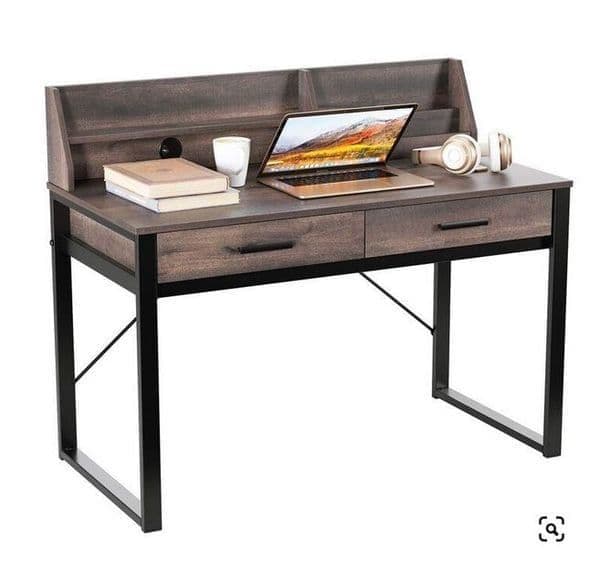 Chester Dark Walnut Effect Writing Study Desk with Drawers and Hutch