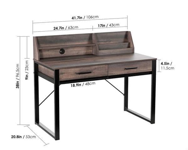 Chester Dark Walnut Effect Writing Study Desk with Drawers and Hutch