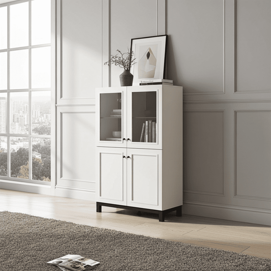 Callesso Cashmere Taupe Panelled Highboard Display Cabinet