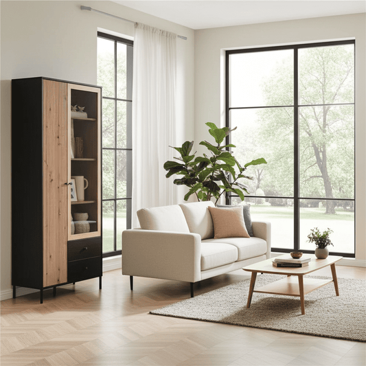 Riverton Slatted Artisan Black 2 Door Wood Display Cabinet