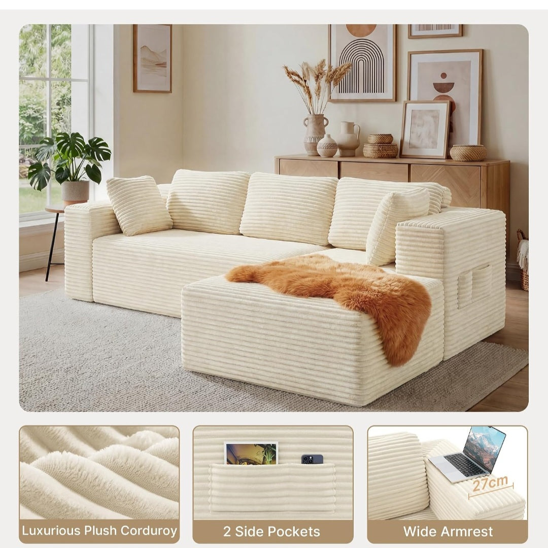 Corner Sofa UK | Boneless Sofa, Soft Corduroy Corner Sofa, No Assembly L