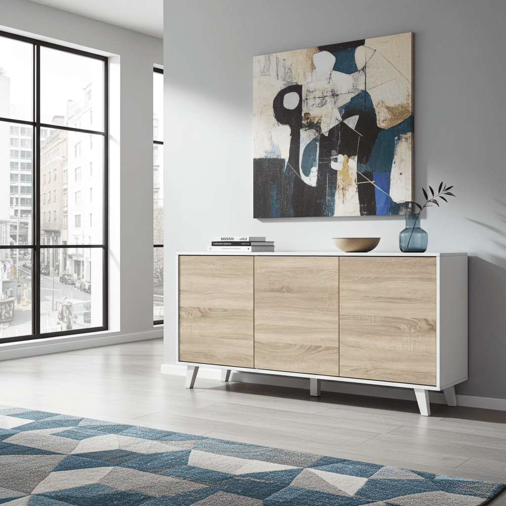 Flanile White & Oak Small Sideboard