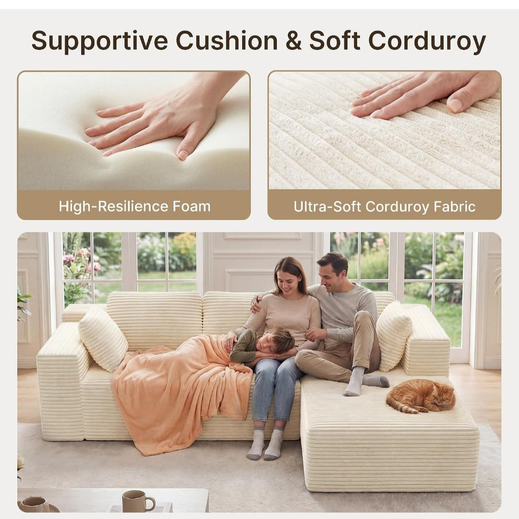 Corner Sofa UK | Boneless Sofa, Soft Corduroy Corner Sofa, No Assembly L