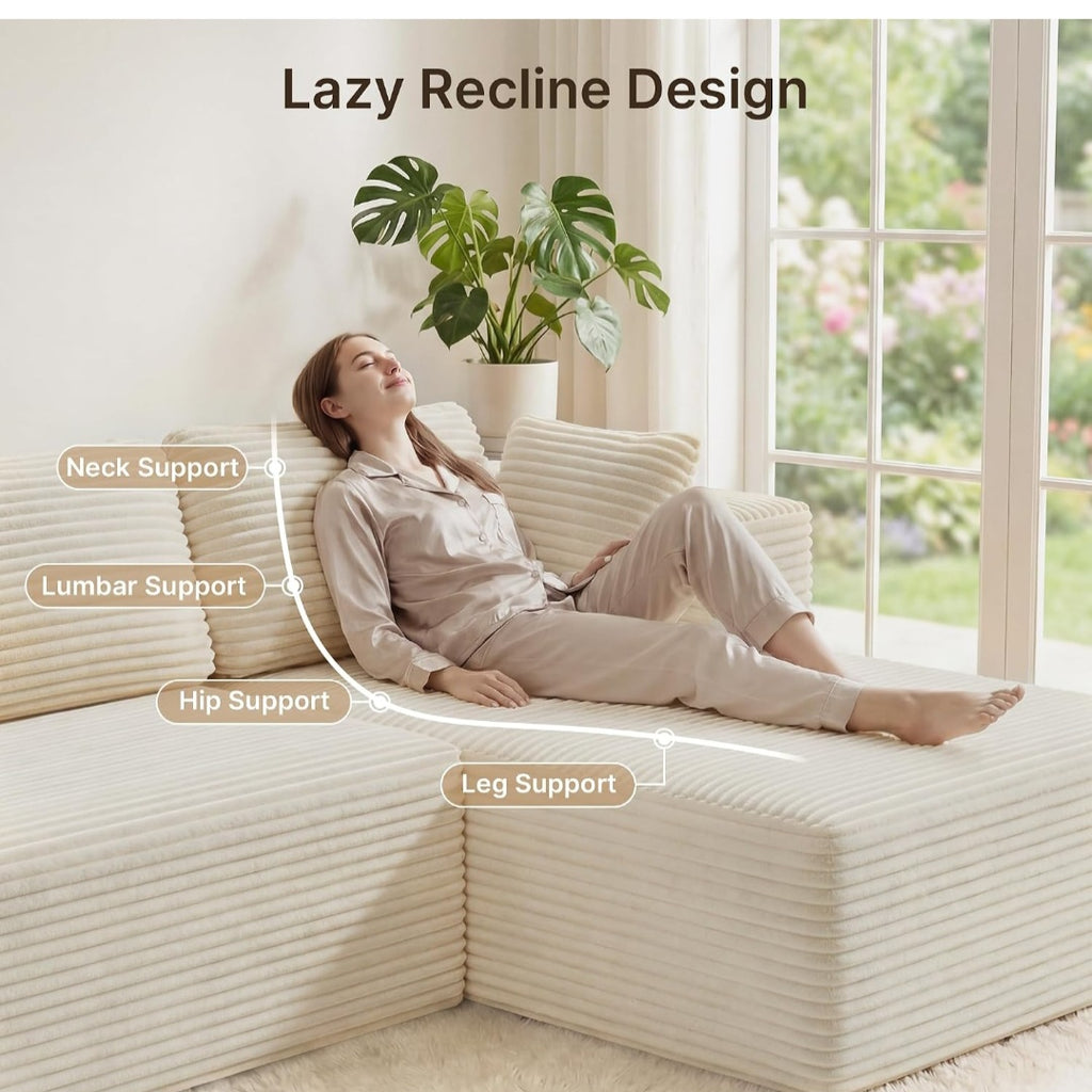 Corner Sofa UK | Boneless Sofa, Soft Corduroy Corner Sofa, No Assembly L