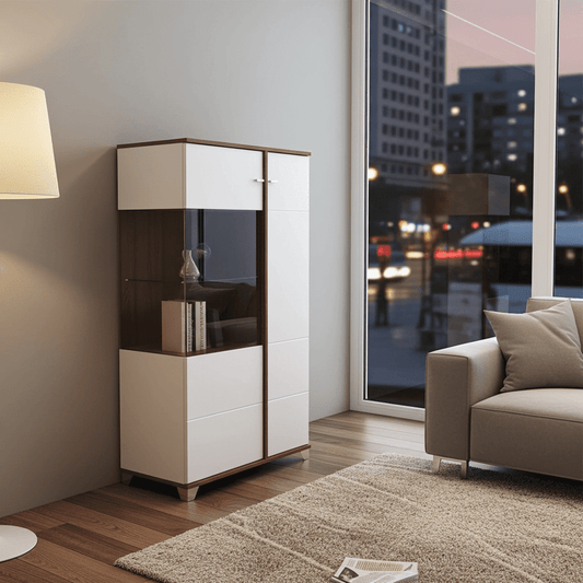 Merlin White Gloss Oak Effect Low Cocktail Display Cabinet