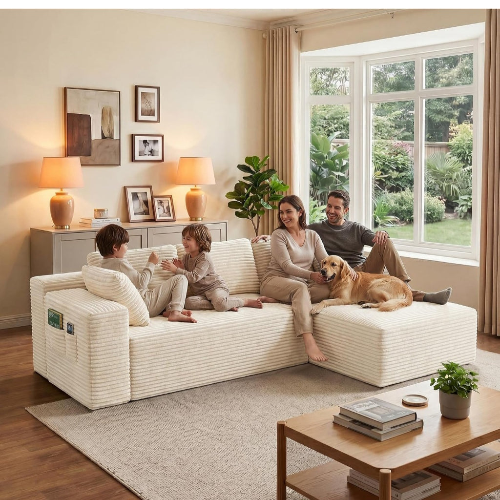 Corner Sofa UK | Boneless Sofa, Soft Corduroy Corner Sofa, No Assembly L