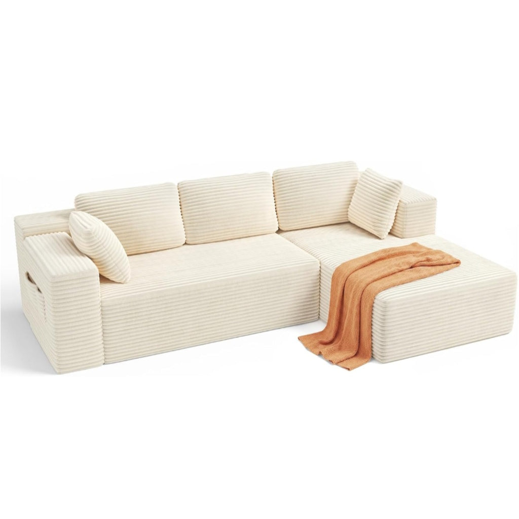 Corner Sofa UK | Boneless Sofa, Soft Corduroy Corner Sofa, No Assembly L