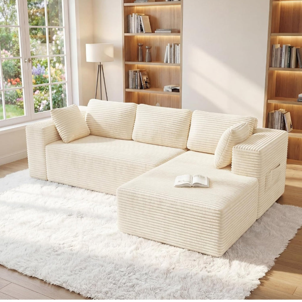 Corner Sofa UK | Boneless Sofa, Soft Corduroy Corner Sofa, No Assembly L