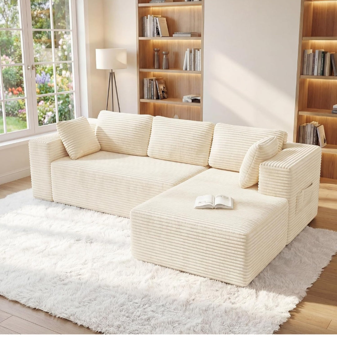 Corner Sofa UK | Boneless Sofa, Soft Corduroy Corner Sofa, No Assembly L