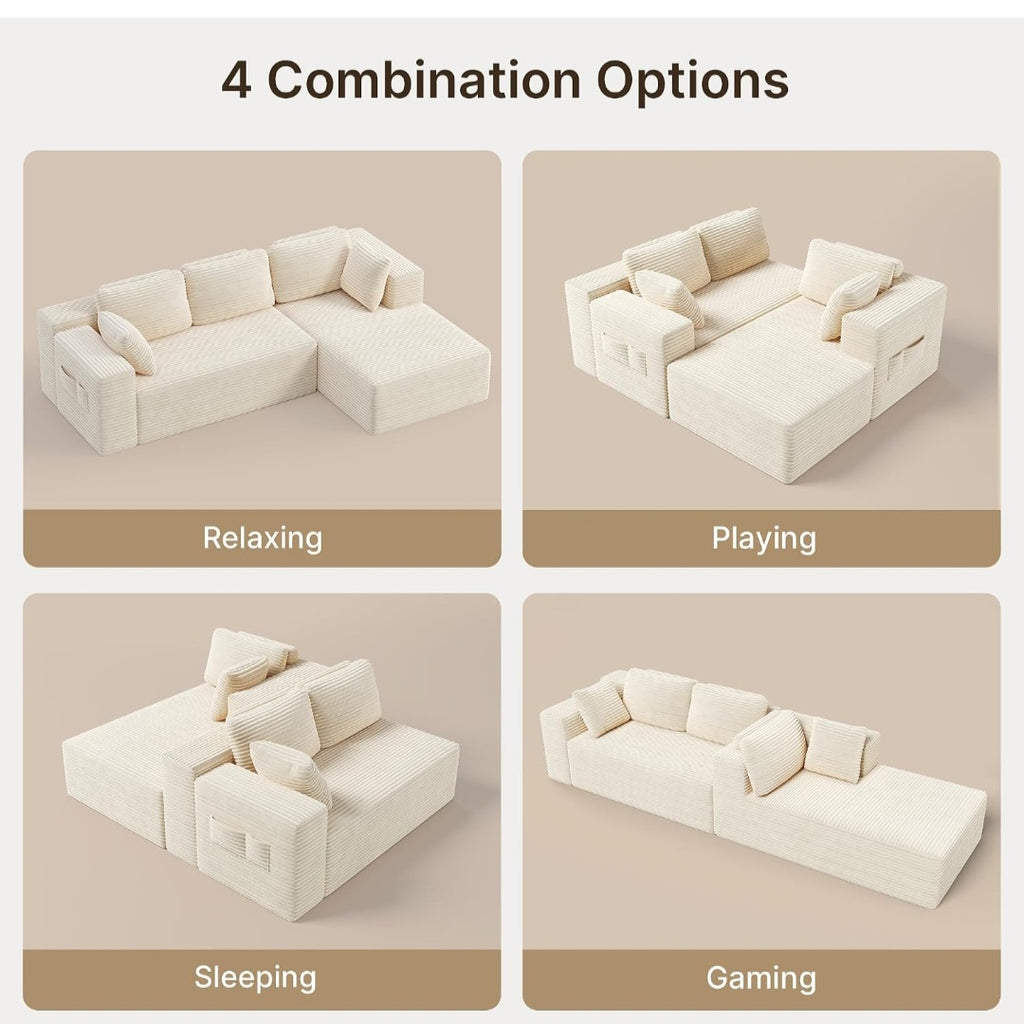 Corner Sofa UK | Boneless Sofa, Soft Corduroy Corner Sofa, No Assembly L