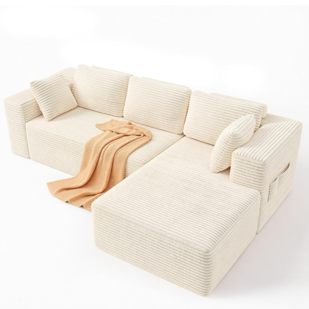 Corner Sofa UK | Boneless Sofa, Soft Corduroy Corner Sofa, No Assembly L