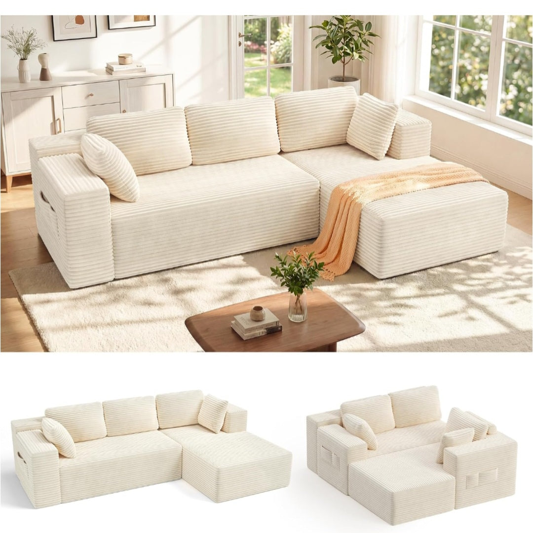 Corner Sofa UK | Boneless Sofa, Soft Corduroy Corner Sofa, No Assembly L