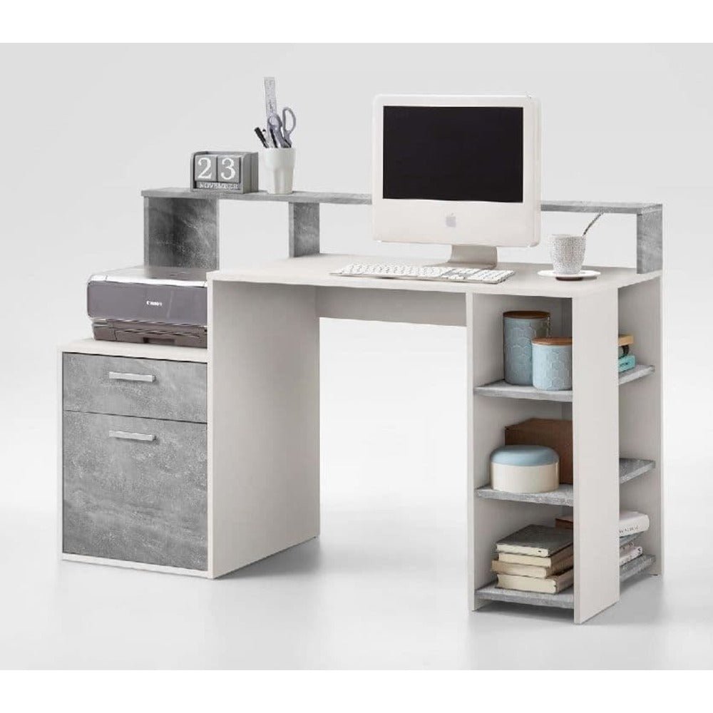 Roman White and Grey Desk with Hutch