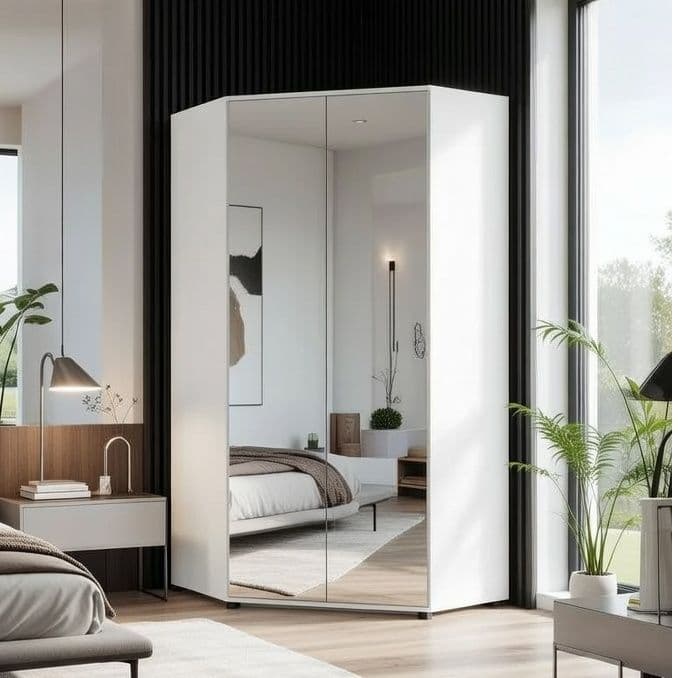 Santino Full White Mirrored Wardrobe