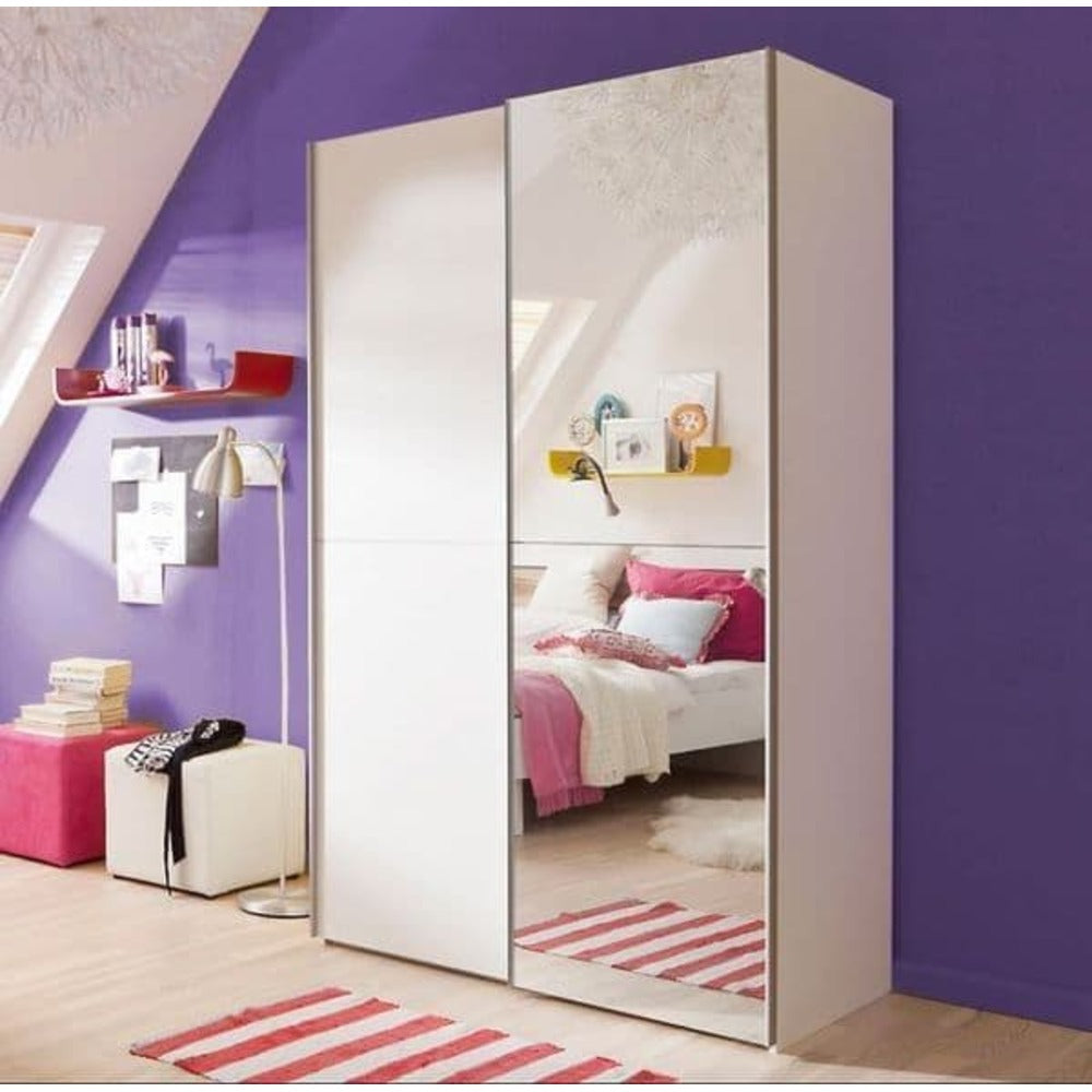 Seiko White & Mirrored Small Sliding Door Wardrobe