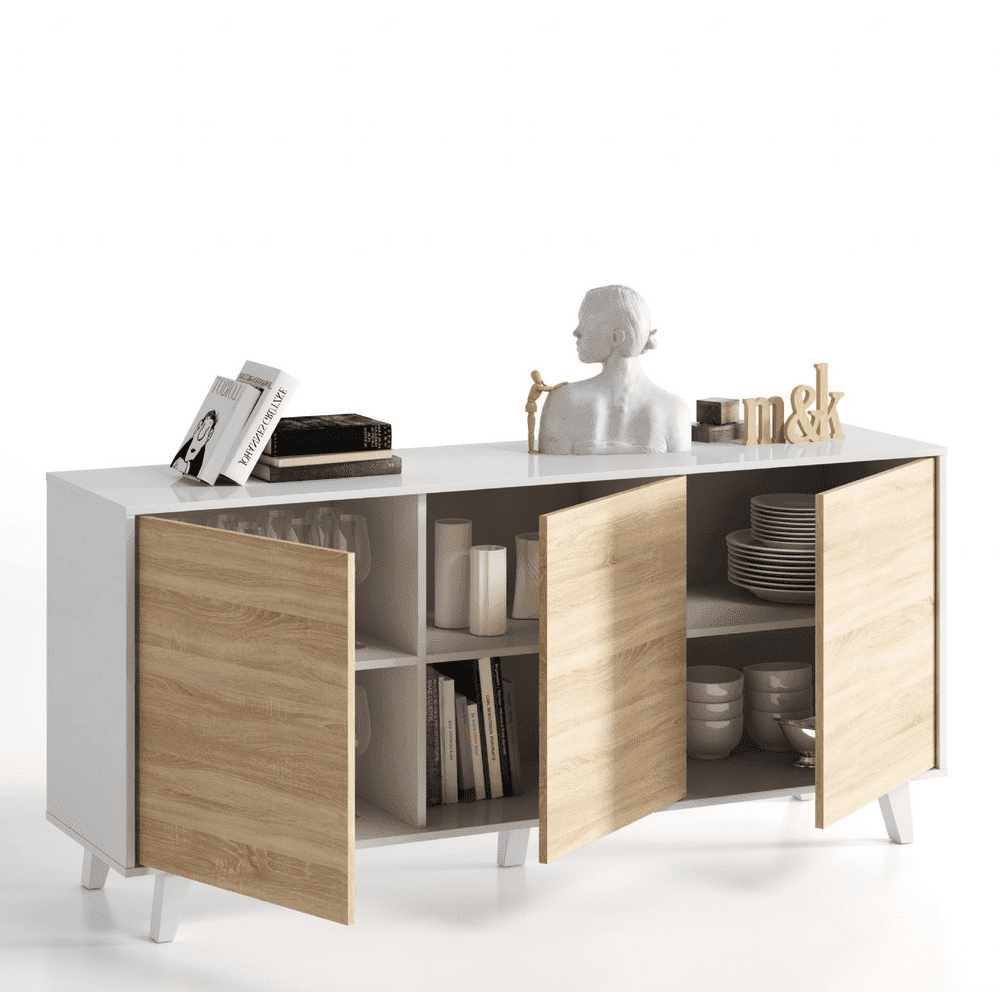Flanile White with Oak Effect Sideboard