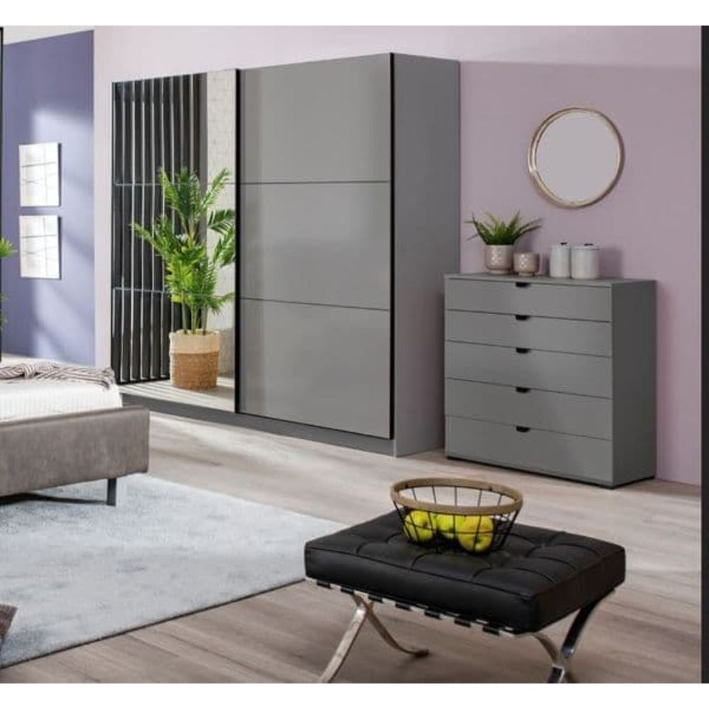 Valentina Grey mirrored Sliding Wardrobe