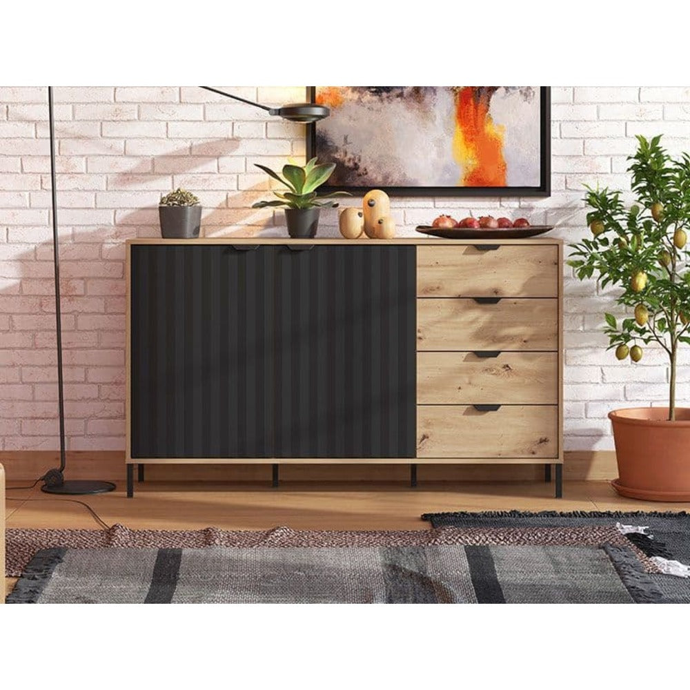 Medowin Artisan Oak Effect And Black Sideboard